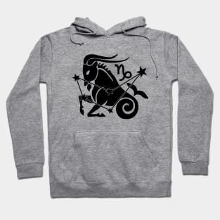 Capricorn - Zodiac Astrology Symbol with Constellation and Sea Goat Design (Black on White, Symbol Only Variant) Hoodie